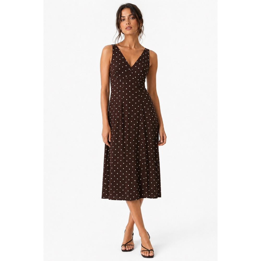 Alex Mill Flora Dress Polka Dot Espresso Brown White Midi V-Neck Size M NWT